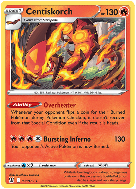 030, Fire, Normal, Rare, Reverse Holofoil, Sword & Shield: Battle Styles, Water[×2] Centiskorch (030/163) [Sword & Shield: Battle Styles] - Trading Card World