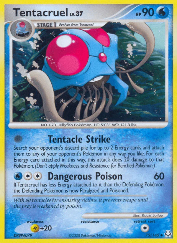 75, Diamond & Pearl: Legends Awakened, Lightning[+20], Normal, Reverse Holofoil, Uncommon, Water Tentacruel (75/146) [Diamond & Pearl: Legends Awakened] - Trading Card World