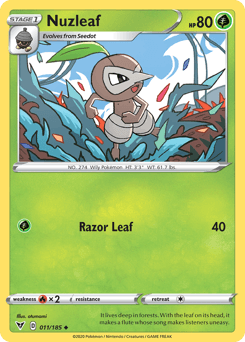 011, Fire[×2], Grass, Normal, Reverse Holofoil, Sword & Shield: Vivid Voltage, Uncommon Nuzleaf (011/185) [Sword & Shield: Vivid Voltage] - Trading Card World