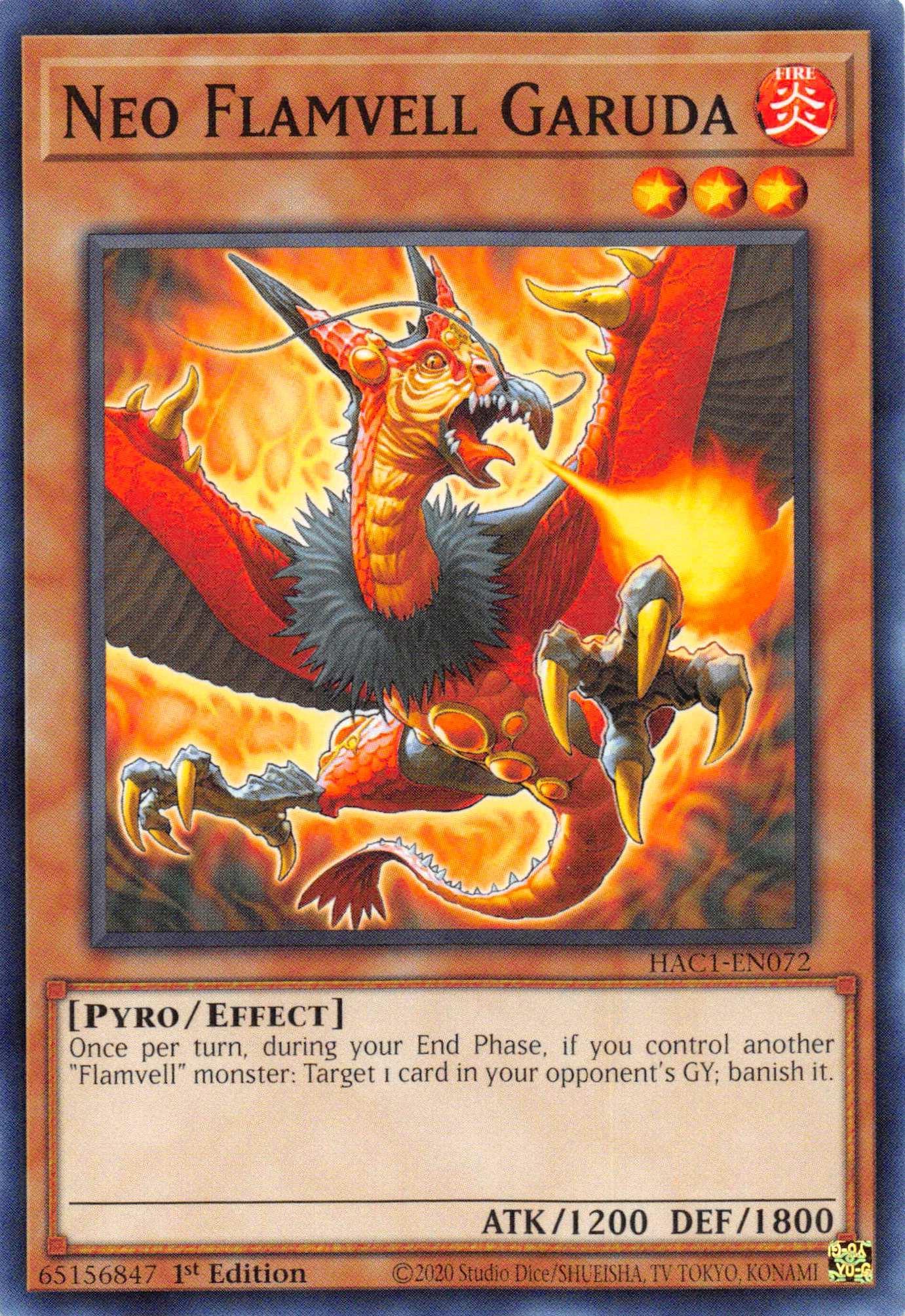 1st Edition, Effect Monster, Fire, Hidden Arsenal: Chapter 1, Parallel Rare, Pyro Neo Flamvell Garuda (Duel Terminal) [HAC1-EN072] Parallel Rare - Trading Card World