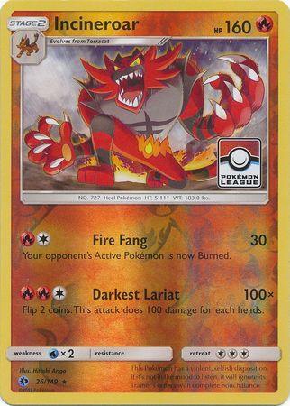 26, Fire, Promo, Reverse Holofoil, Sun & Moon: Base Set, Water[×2] Incineroar (26/149) (League Promo) [Sun & Moon: Base Set] - Trading Card World