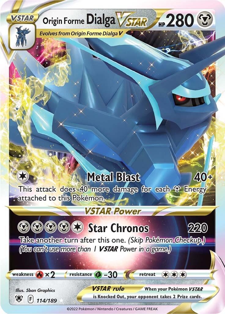 114, Fire [x2], Grass [-30], Holofoil, Metal, Sword & Shield: Astral Radiance, Ultra Rare Origin Forme Dialga VSTAR (114/189) [Sword & Shield: Astral Radiance] - Trading Card World