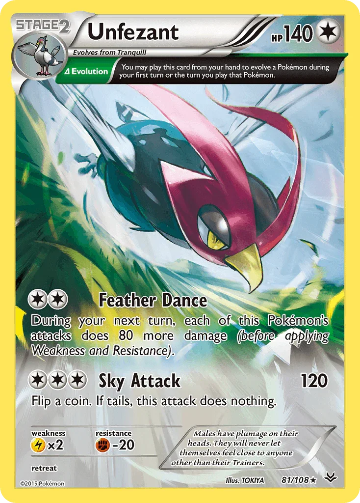 81, Colorless, Fighting[-20], Lightning[×2], Normal, Rare, Reverse Holofoil, XY: Roaring Skies Unfezant (81/108) [XY: Roaring Skies] - Trading Card World