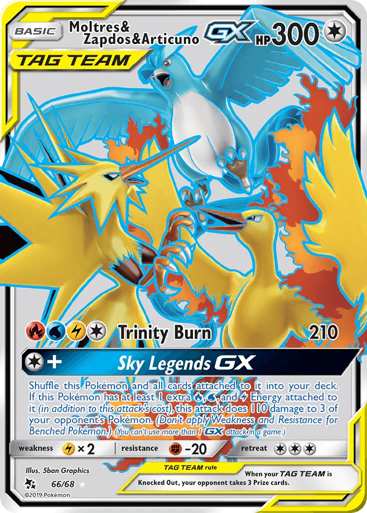 66, Colorless, Fighting[-20], Holofoil, Lightning[×2], Sun & Moon: Hidden Fates, Ultra Rare Moltres & Zapdos & Articuno GX (66/68) [Sun & Moon: Hidden Fates] - Trading Card World