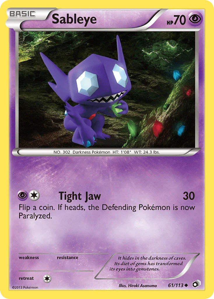 61, Black & White: Legendary Treasures, Normal, Psychic, Reverse Holofoil, Uncommon Sableye (61/113) [Black & White: Legendary Treasures] - Trading Card World