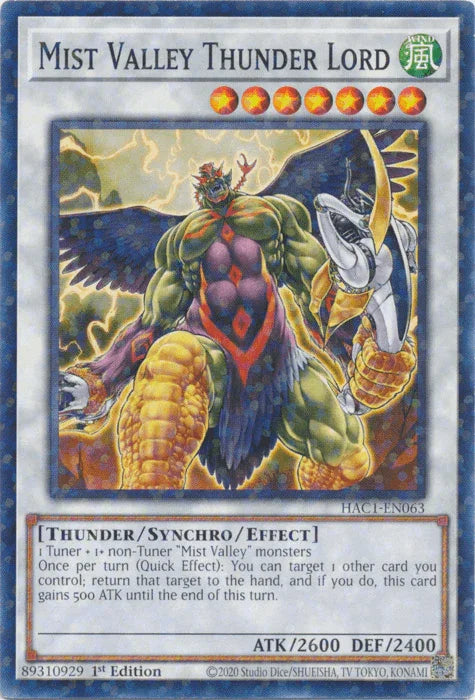 1st Edition, Common, Hidden Arsenal: Chapter 1, Synchro/Effect Monster, Thunder, Wind Mist Valley Thunder Lord (Duel Terminal) [HAC1-EN063] Common - Trading Card World