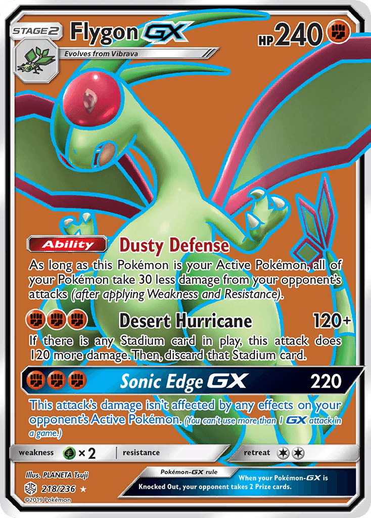 218, Fighting, Grass[×2], Holofoil, Sun & Moon: Cosmic Eclipse, Ultra Rare Flygon GX (218/236) [Sun & Moon: Cosmic Eclipse] - Trading Card World