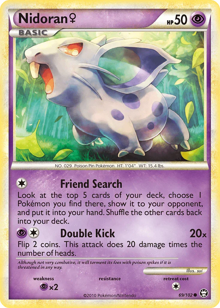 69, Common, HeartGold & SoulSilver: Triumphant, Normal, Psychic, Psychic[×2], Reverse Holofoil Nidoran (69/102) (Female) [HeartGold & SoulSilver: Triumphant] - Trading Card World