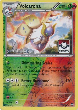 15, Fire, Fire[×2], Grass, Promo, Reverse Holofoil, XY: Steam Siege Volcarona (15/114) (League Promo 2nd Place) [XY: Steam Siege] - Trading Card World