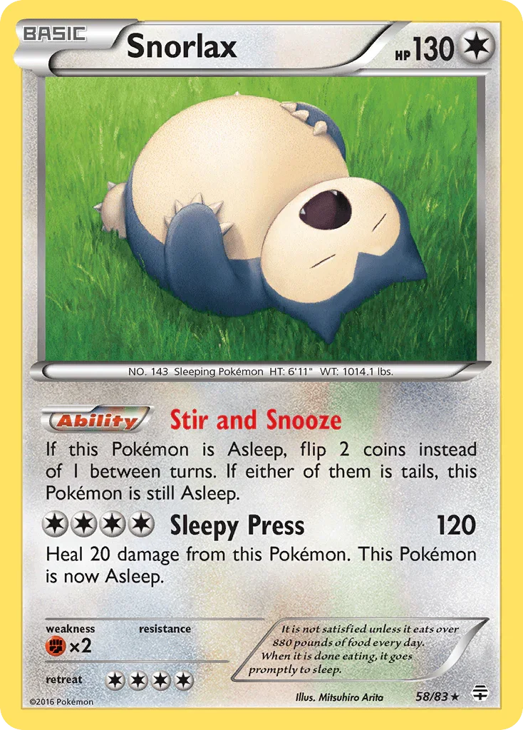 58, Colorless, Fighting[×2], Normal, Rare, Reverse Holofoil, XY: Generations Snorlax (58/83) [XY: Generations] - Trading Card World