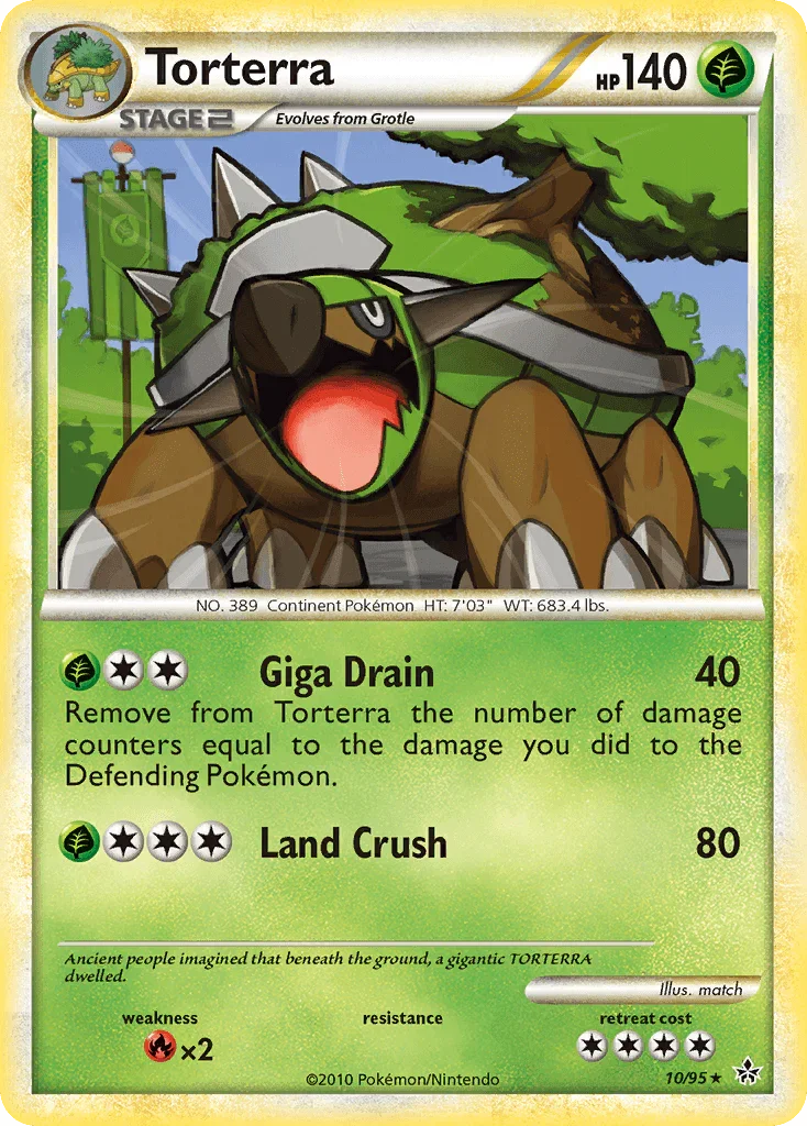 10, Fire[×2], Grass, HeartGold & SoulSilver: Unleashed, Holo Rare, Holofoil, Reverse Holofoil Torterra (10/95) [HeartGold & SoulSilver: Unleashed] - Trading Card World