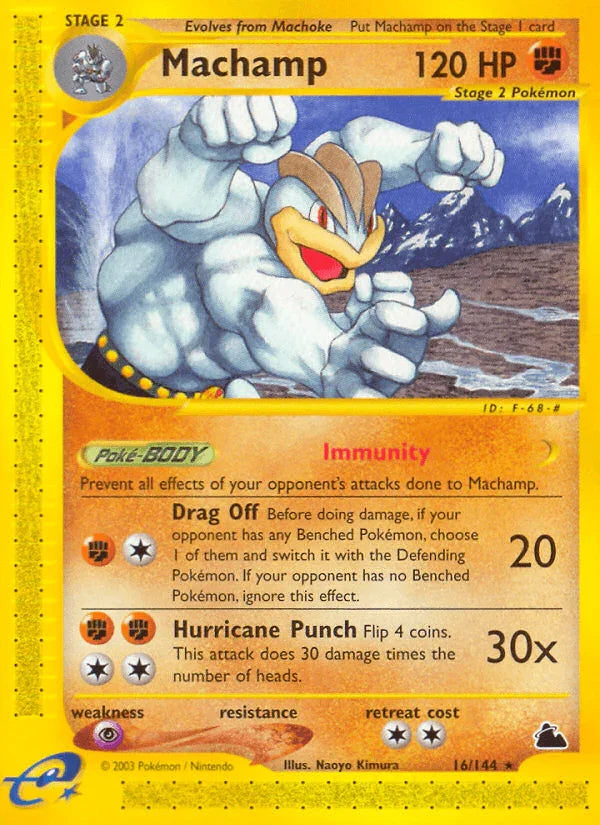 16, Fighting, Normal, Psychic[×2], Rare, Reverse Holofoil, Skyridge Machamp (16/144) [Skyridge] - Trading Card World