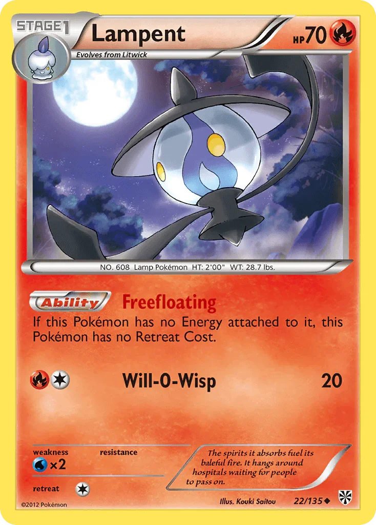 22, Black & White: Plasma Storm, Fire, Normal, Reverse Holofoil, Uncommon, Water[×2] Lampent (22/135) [Black & White: Plasma Storm] - Trading Card World