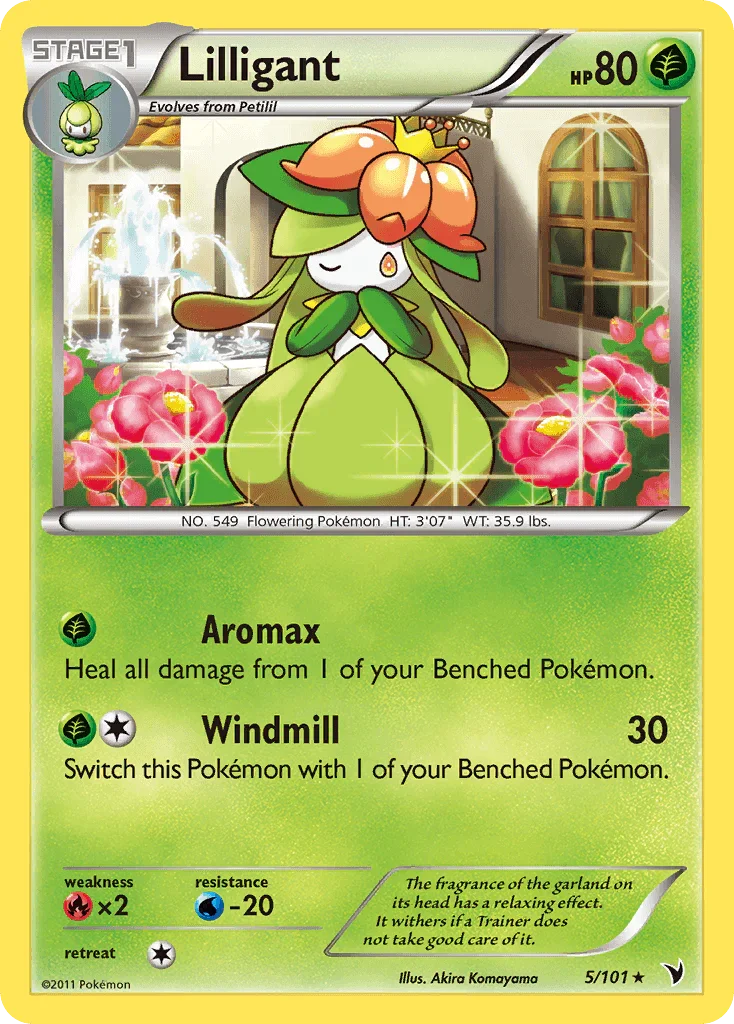 Black & White: Noble Victories, Fire[×2], Grass, Normal, Rare, Reverse Holofoil, Water[-20] Lilligant (5/101) [Black & White: Noble Victories] - Trading Card World