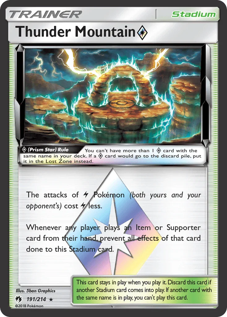191, Holo Rare, Holofoil, Stadium, Sun & Moon: Lost Thunder Thunder Mountain (191/214) (Prism Star) [Sun & Moon: Lost Thunder] - Trading Card World