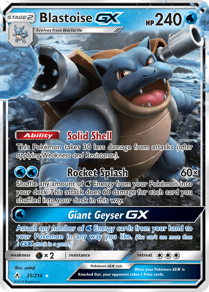 35, Grass[×2], Holofoil, Sun & Moon: Unbroken Bonds, Ultra Rare, Water Blastoise GX (35/214) [Sun & Moon: Unbroken Bonds] - Trading Card World