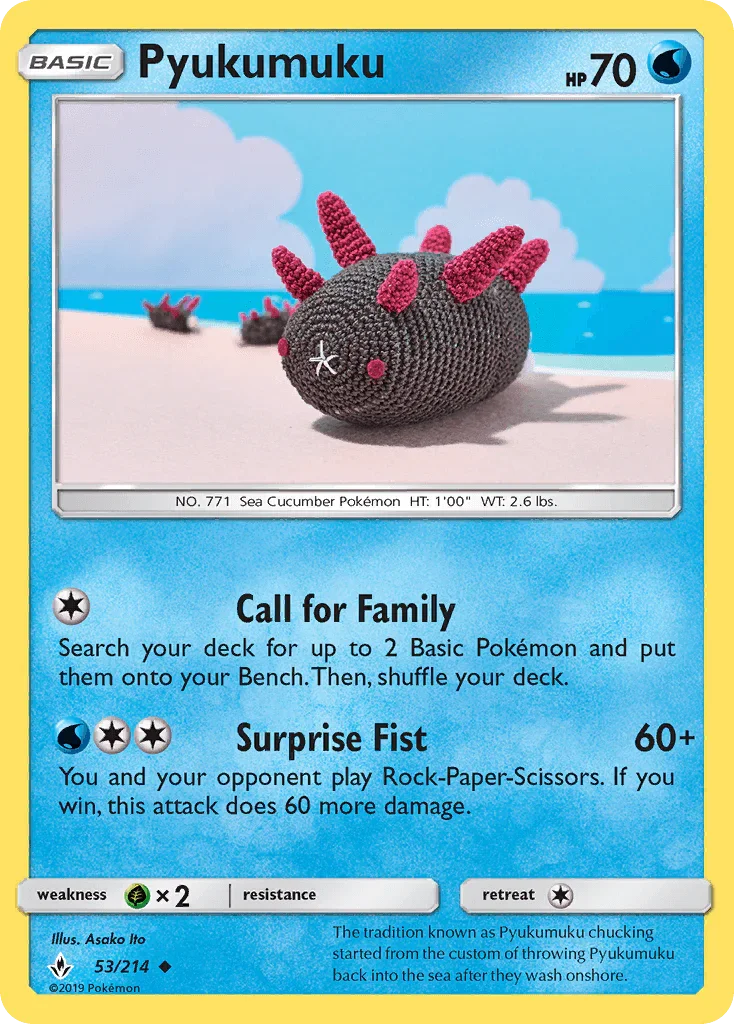 53, Grass[×2], Normal, Reverse Holofoil, Sun & Moon: Unbroken Bonds, Uncommon, Water Pyukumuku (53/214) [Sun & Moon: Unbroken Bonds] - Trading Card World