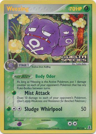 33, EX: Delta Species, Grass, Psychic[×2], Rare, Reverse Holofoil Weezing (33/113) (Stamped) [EX: Delta Species] - Trading Card World