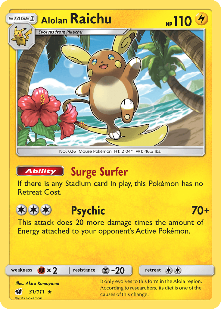 31, Fighting[×2], Holo Rare, Holofoil, Lightning, Metal[-20], Reverse Holofoil, Sun & Moon: Crimson Invasion Alolan Raichu (31/111) [Sun & Moon: Crimson Invasion] - Trading Card World
