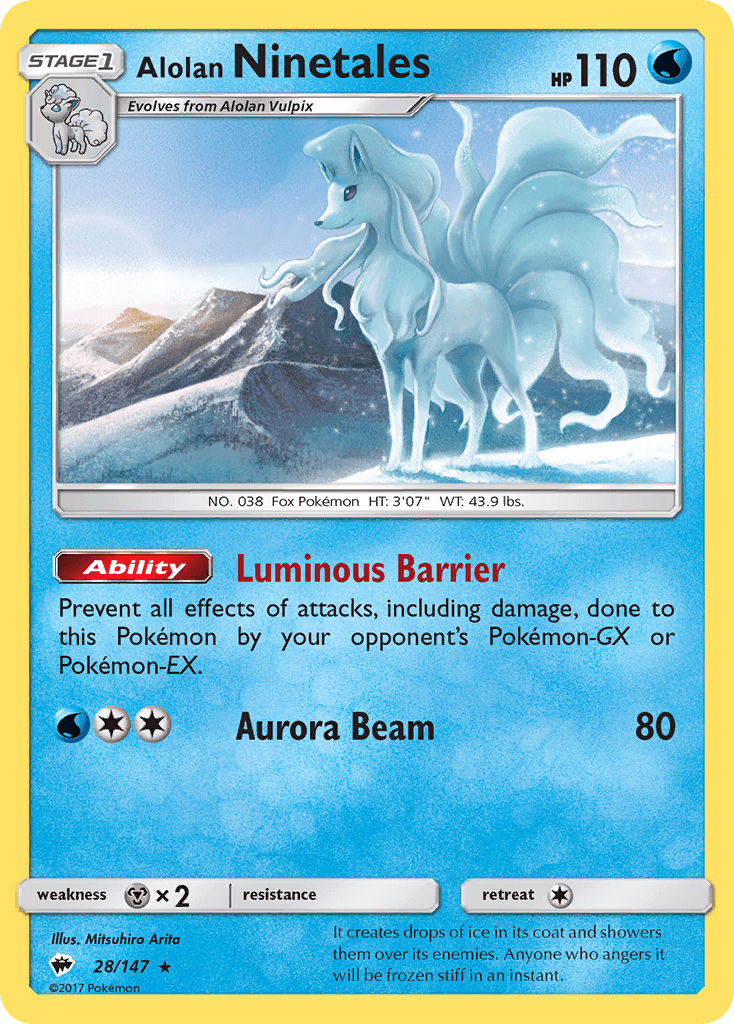 28, Metal[×2], Normal, Rare, Reverse Holofoil, Sun & Moon: Burning Shadows, Water Alolan Ninetales (28/147) [Sun & Moon: Burning Shadows] - Trading Card World