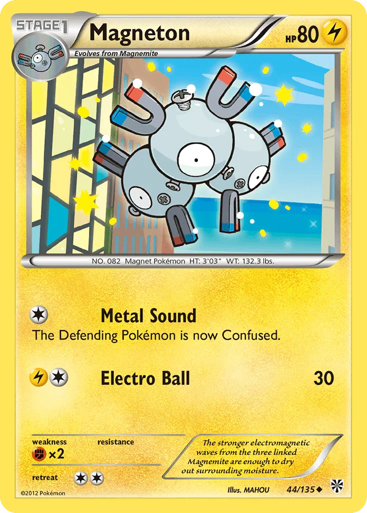44, Black & White: Plasma Storm, Fighting[×2], Lightning, Normal, Reverse Holofoil, Uncommon Magneton (44/135) [Black & White: Plasma Storm] - Trading Card World