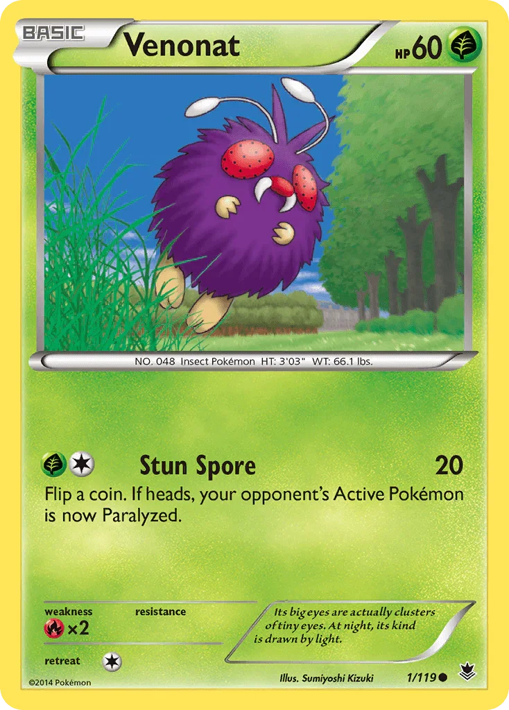 Common, Fire[×2], Grass, Normal, Reverse Holofoil, XY: Phantom Forces Venonat (1/119) [XY: Phantom Forces] - Trading Card World