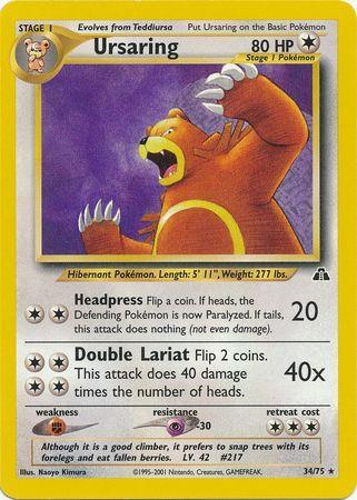 34, Colorless, Fighting[×2], Neo Discovery Unlimited, Normal, Psychic[-30], Rare Ursaring (34/75) [Neo Discovery Unlimited] - Trading Card World