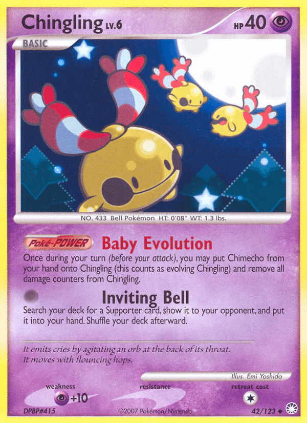 42, Diamond & Pearl: Mysterious Treasures, Normal, Psychic, Psychic[+10], Reverse Holofoil, Uncommon Chingling (42/123) [Diamond & Pearl: Mysterious Treasures] - Trading Card World