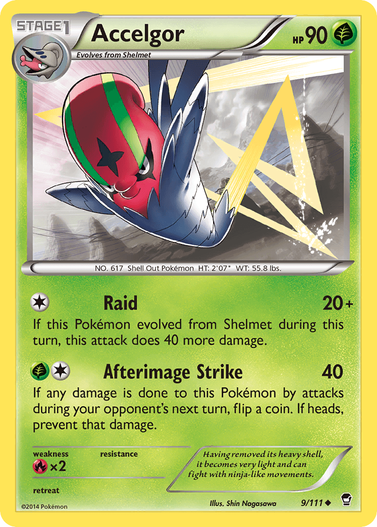 Fire[×2], Grass, Normal, Reverse Holofoil, Uncommon, XY: Furious Fists Accelgor (9/111) [XY: Furious Fists] - Trading Card World
