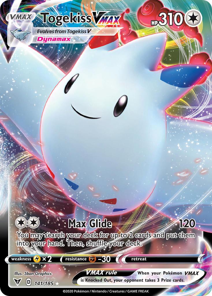 141, Colorless, Fighting[-30], Holofoil, Lightning[×2], Sword & Shield: Vivid Voltage, Ultra Rare Togekiss VMAX (141/185) [Sword & Shield: Vivid Voltage] - Trading Card World