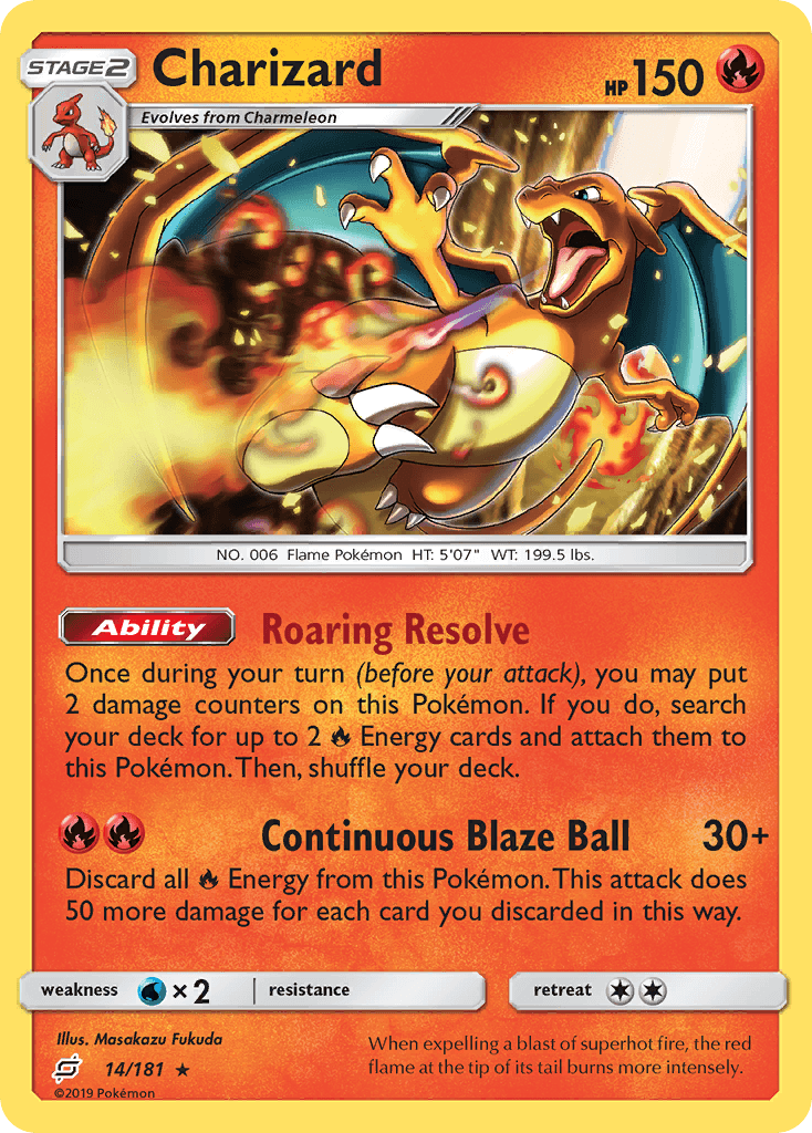14, Fire, Normal, Rare, Reverse Holofoil, Sun & Moon: Team Up, Water[×2] Charizard (14/181) [Sun & Moon: Team Up] - Trading Card World