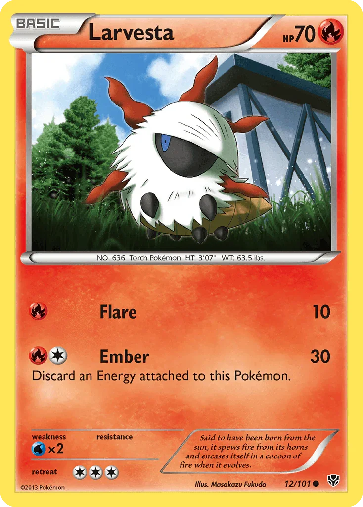 12, Black & White: Plasma Blast, Common, Fire, Normal, Reverse Holofoil, Water[×2] Larvesta (12/101) [Black & White: Plasma Blast] - Trading Card World