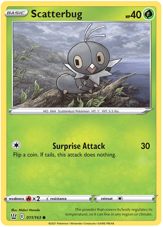 011, Common, Fire[×2], Grass, Normal, Reverse Holofoil, Sword & Shield: Battle Styles Scatterbug (011/163) [Sword & Shield: Battle Styles] - Trading Card World