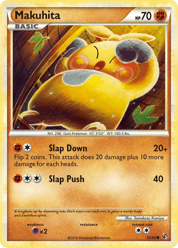 55, Common, Fighting, HeartGold & SoulSilver: Undaunted, Normal, Psychic[×2], Reverse Holofoil Makuhita (55/90) [HeartGold & SoulSilver: Undaunted] - Trading Card World