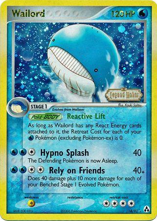 14, EX: Legend Maker, Holo Rare, Lightning[×2], Reverse Holofoil, Water Wailord (14/92) (Stamped) [EX: Legend Maker] - Trading Card World