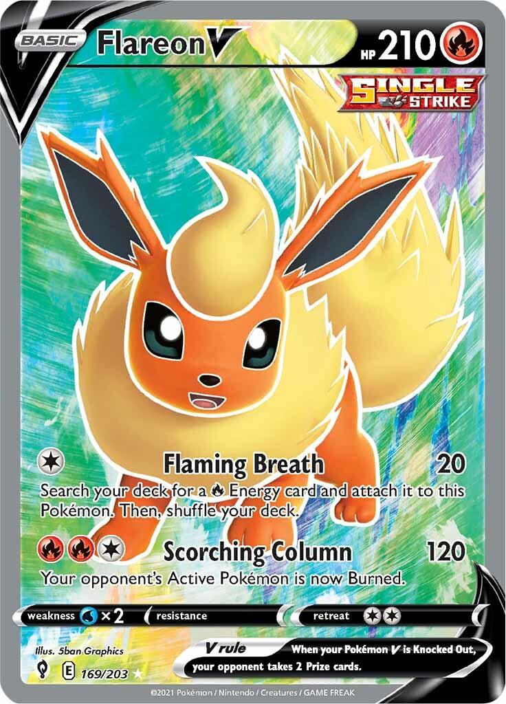 169, Fire, Holofoil, Sword & Shield: Evolving Skies, Ultra Rare, Water [x2] Flareon V (169/203) [Sword & Shield: Evolving Skies] - Trading Card World