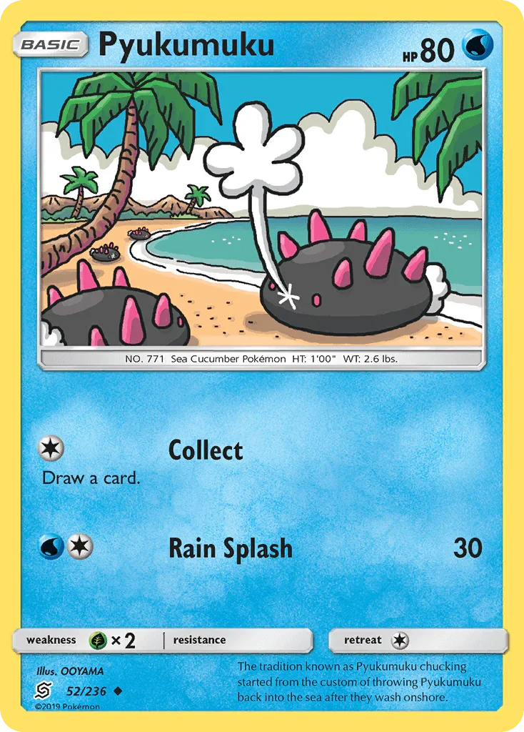 52, Grass[×2], Normal, Reverse Holofoil, Sun & Moon: Unified Minds, Uncommon, Water Pyukumuku (52/236) [Sun & Moon: Unified Minds] - Trading Card World