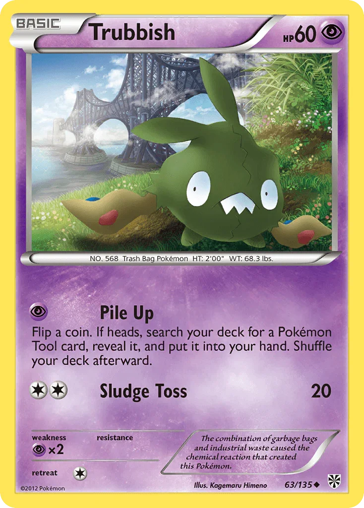 63, Black & White: Plasma Storm, Normal, Psychic, Psychic[×2], Reverse Holofoil, Uncommon Trubbish (63/135) [Black & White: Plasma Storm] - Trading Card World