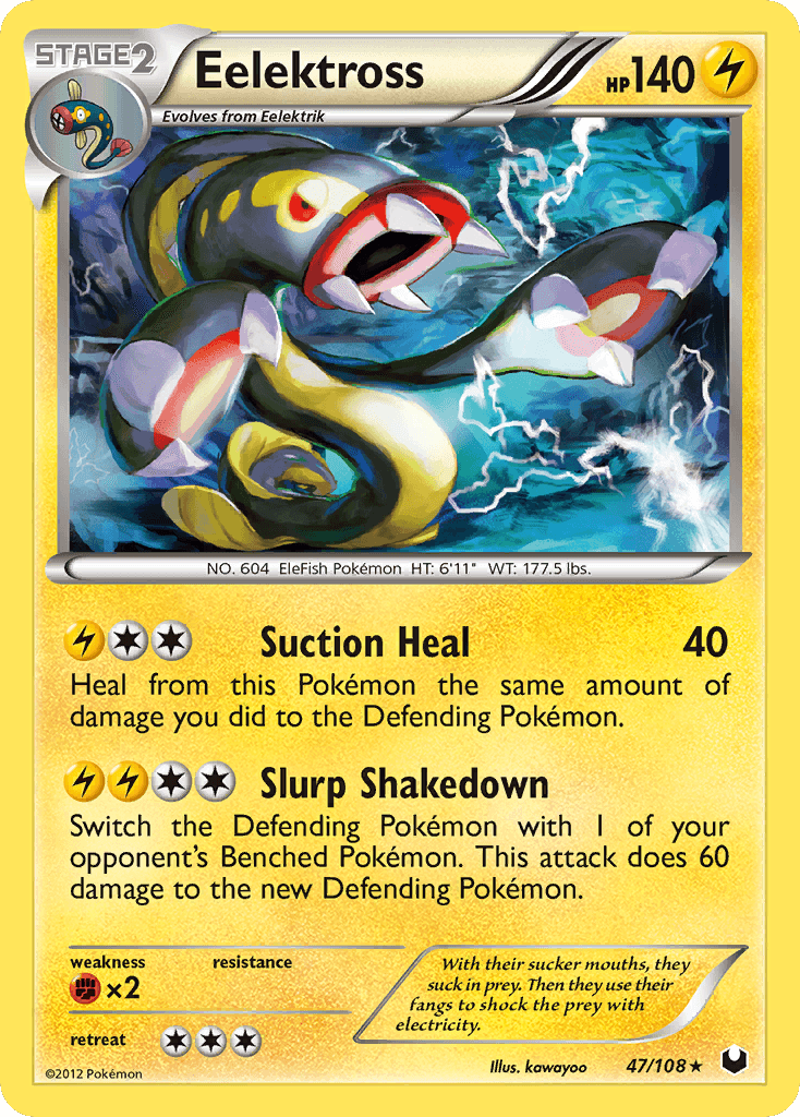47, Black & White: Dark Explorers, Fighting[×2], Holo Rare, Holofoil, Lightning, Reverse Holofoil Eelektross (47/108) [Black & White: Dark Explorers] - Trading Card World
