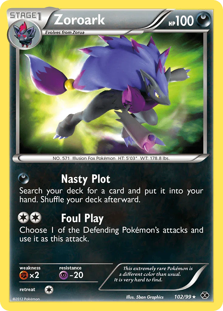 102, Black & White: Next Destinies, Darkness, Fighting[×2], Holofoil, Psychic[-20], Secret Rare Zoroark (102/99) [Black & White: Next Destinies] - Trading Card World