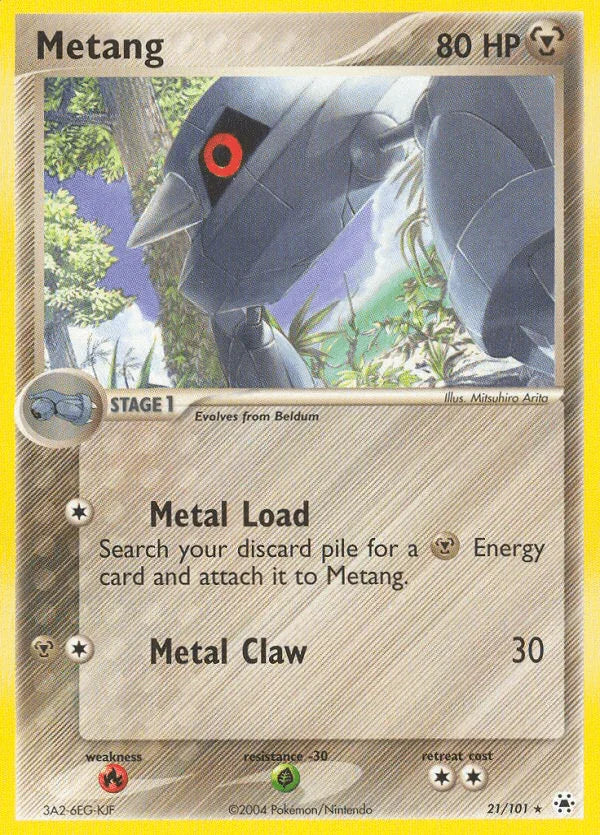 21, EX: Hidden Legends, Fire[×2], Grass[-30], Metal, Normal, Rare, Reverse Holofoil Metang (21/101) [EX: Hidden Legends] - Trading Card World