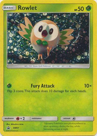Fire[×2], Grass, Holofoil, Promo, SM01, Sun & Moon: Black Star Promos Rowlet (SM01) (General Mills Promo) [Sun & Moon: Black Star Promos] - Trading Card World