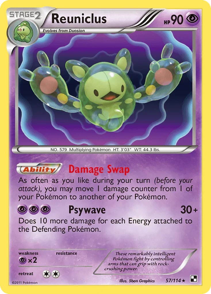 57, Black & White: Base Set, Holo Rare, Holofoil, Psychic, Psychic[×2], Reverse Holofoil Reuniclus (57/114) [Black & White: Base Set] - Trading Card World