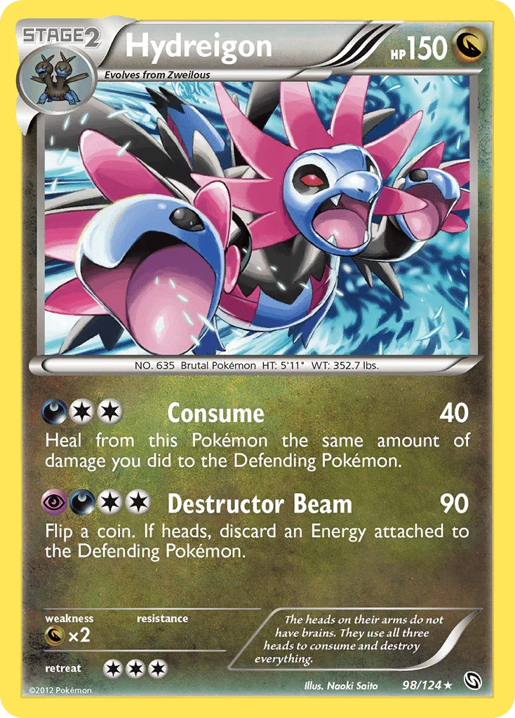 98, Black & White: Dragons Exalted, Dragon, Dragon[×2], Normal, Rare, Reverse Holofoil Hydreigon (98/124) [Black & White: Dragons Exalted] - Trading Card World