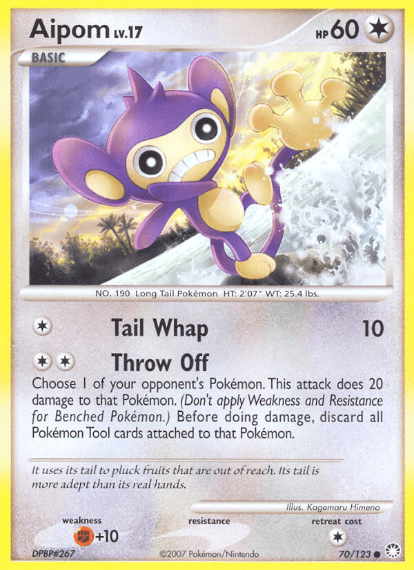 70, Colorless, Common, Diamond & Pearl: Mysterious Treasures, Fighting[+10], Normal, Reverse Holofoil Aipom (70/123) [Diamond & Pearl: Mysterious Treasures] - Trading Card World
