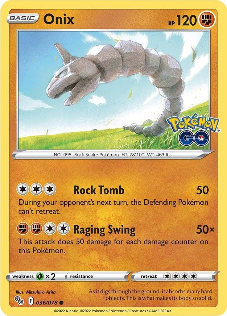 036, Common, Fighting, Grass [x2], Normal, Pokémon GO, Reverse Holofoil Onix (036/078) [Pokémon GO] - Trading Card World