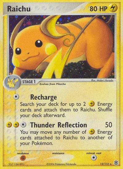 12, EX: FireRed & LeafGreen, Fighting[×2], Holo Rare, Holofoil, Lightning, Reverse Holofoil Raichu (12/112) [EX: FireRed & LeafGreen] - Trading Card World