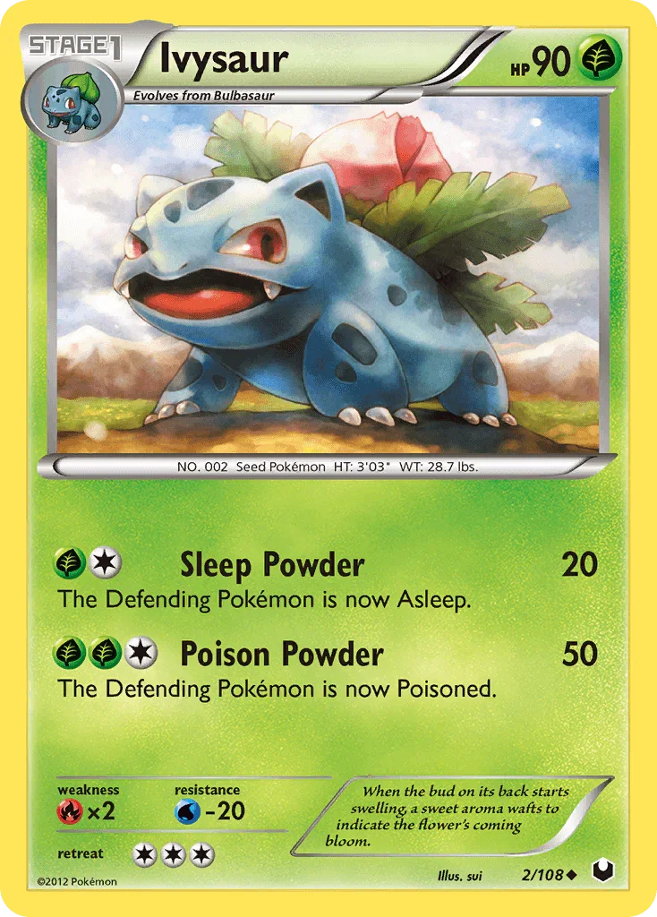 Black & White: Dark Explorers, Fire[×2], Grass, Normal, Reverse Holofoil, Uncommon, Water[-20] Ivysaur (2/108) [Black & White: Dark Explorers] - Trading Card World