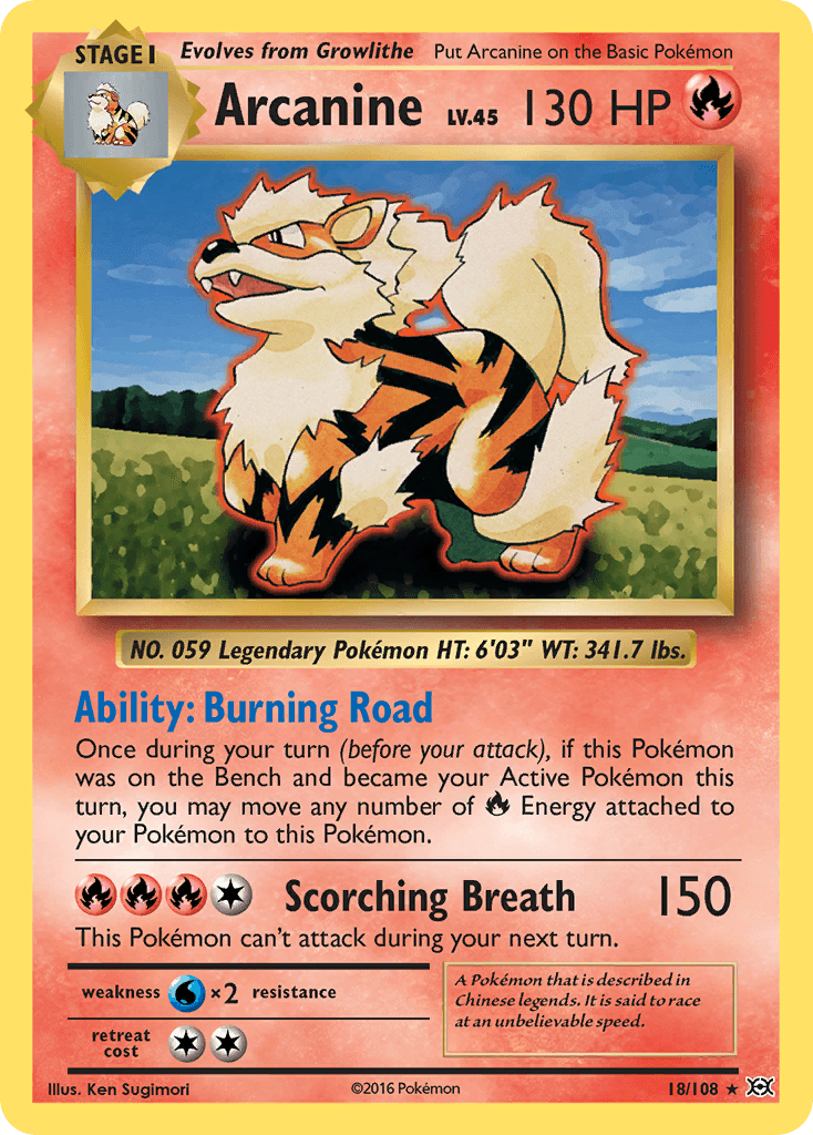 18, Fire, Normal, Rare, Reverse Holofoil, Water[×2], XY: Evolutions Arcanine (18/108) [XY: Evolutions] - Trading Card World