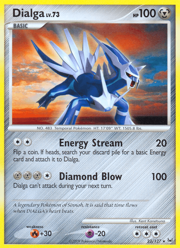 23, Fire[+30], Metal, Normal, Platinum: Base Set, Psychic[-20], Rare, Reverse Holofoil Dialga (23/127) [Platinum: Base Set] - Trading Card World